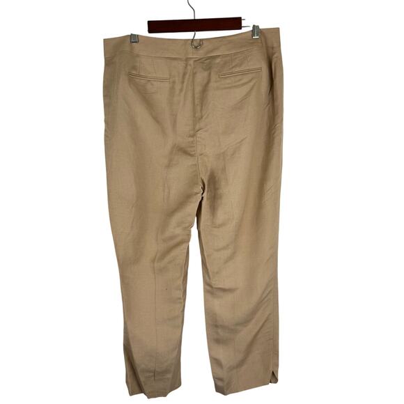 CALVIN KLEIN LINEN FLAT FRONT STRAIGHT LEG TROUSERS IN TAN NWT WOMEN'S SIZE 14P - Picture 3 of 16